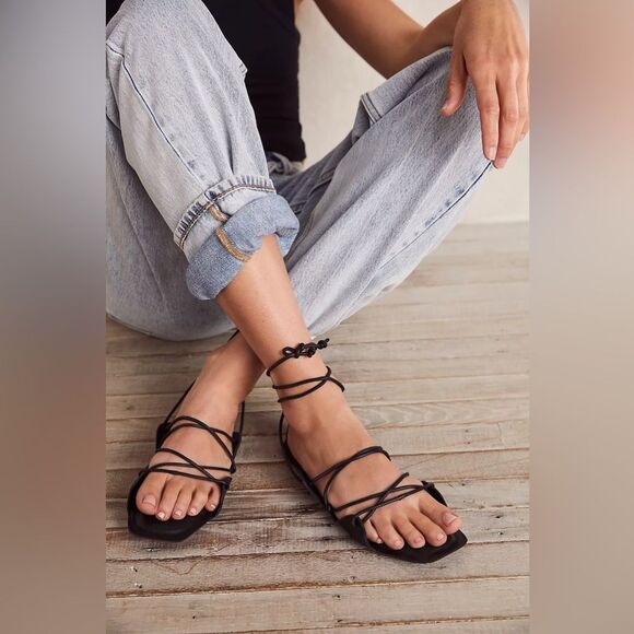 Jeffrey Campbell Dune Drive Leather Wrap Gladiator Sandals BLACK - Picture 1 of 5